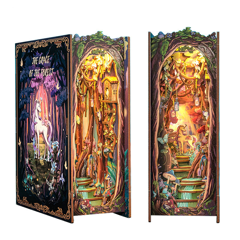 Decorative screen with fairy tale design featuring a unicorn and forest elements, branded 'CuteBee'.